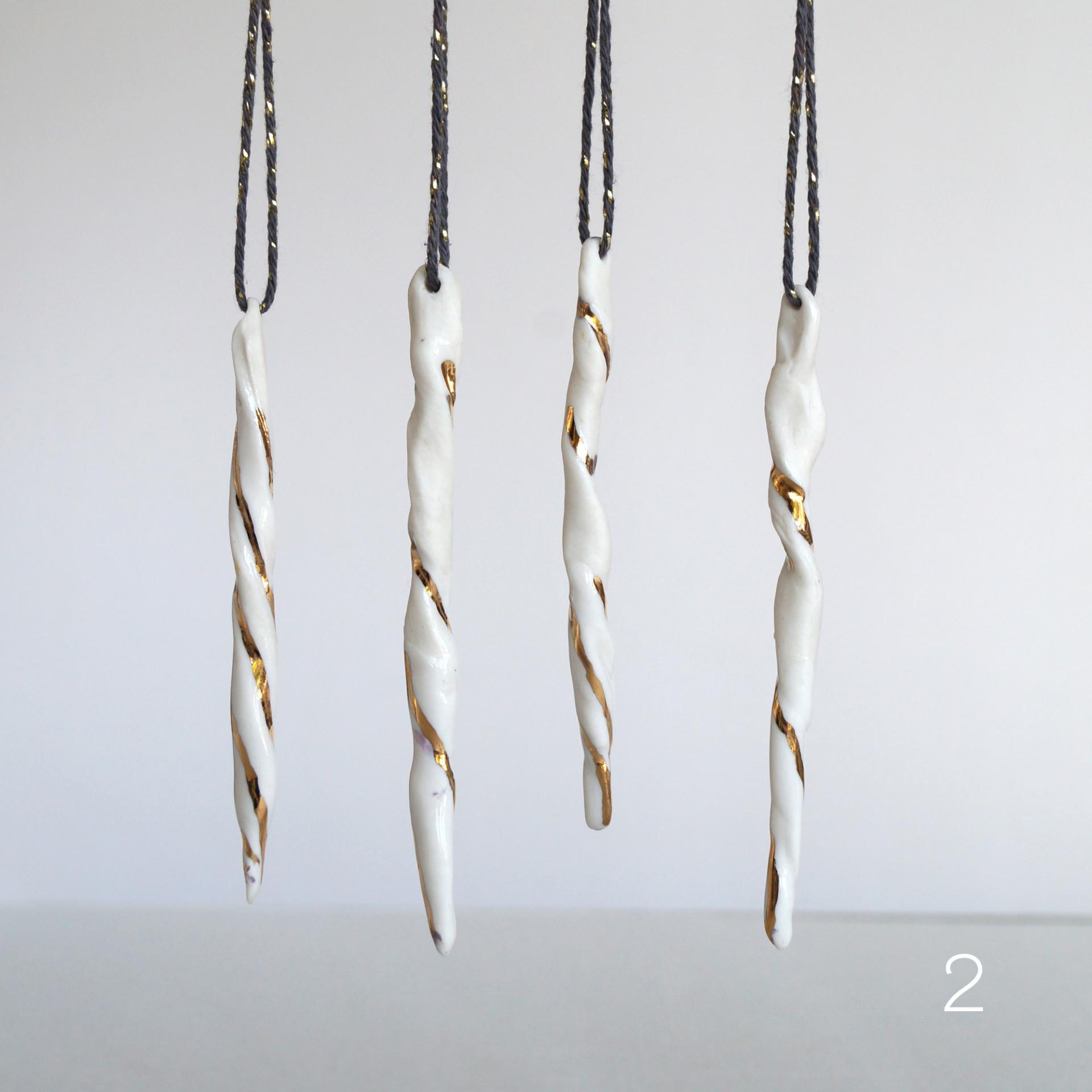 Christmas tree TWISTS, white porcelain, gold lustre, Christmas, tree decorations set, dark grey, speckled gold, grey cord, ha