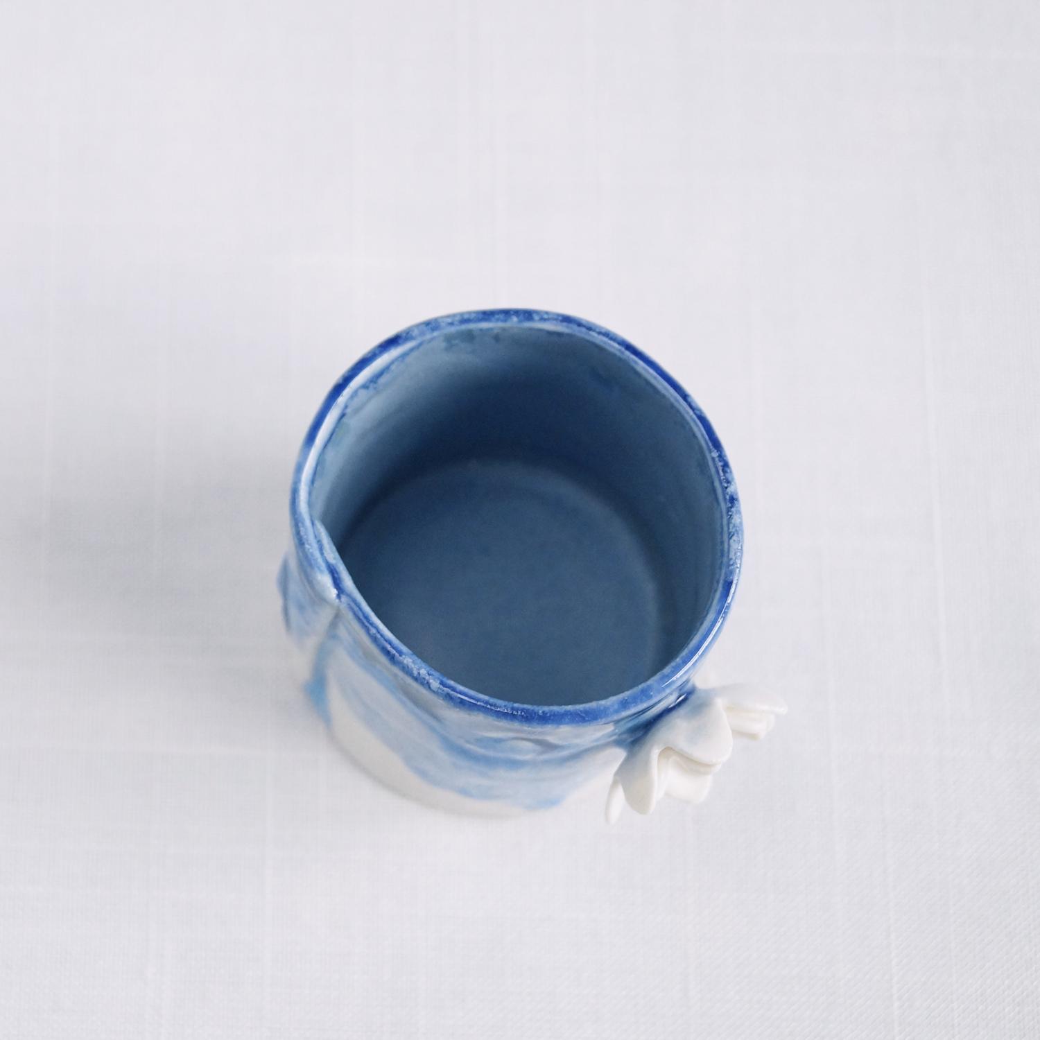 Water lily bathroom set, three piece set, bathroom accessories set, ceramic cup, porcelain tumbler, ceramic tumbler, blue white porcelain, reactive glaze, toothbrush holder, water cup, white porcelain cup, blue ceramic tumbler, ceramic toothbrush holder, 