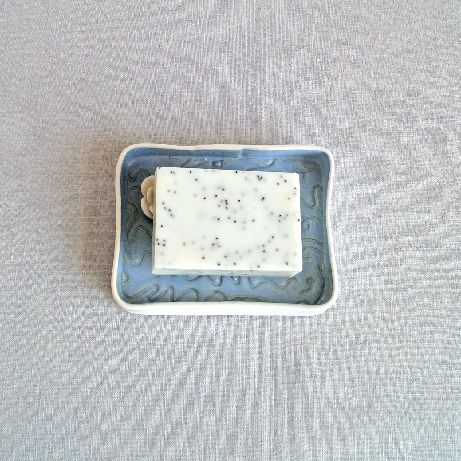 Water lily soap dish, lily pond, rectangular soap dish, jewellery dish, bathroom accessory, bathroom storage, counter top soap dish, bathroom ceramics, ceramic soap dish, porcelain soap dish, blue white porcelain, white porcelain soap dish, blue ceramic s