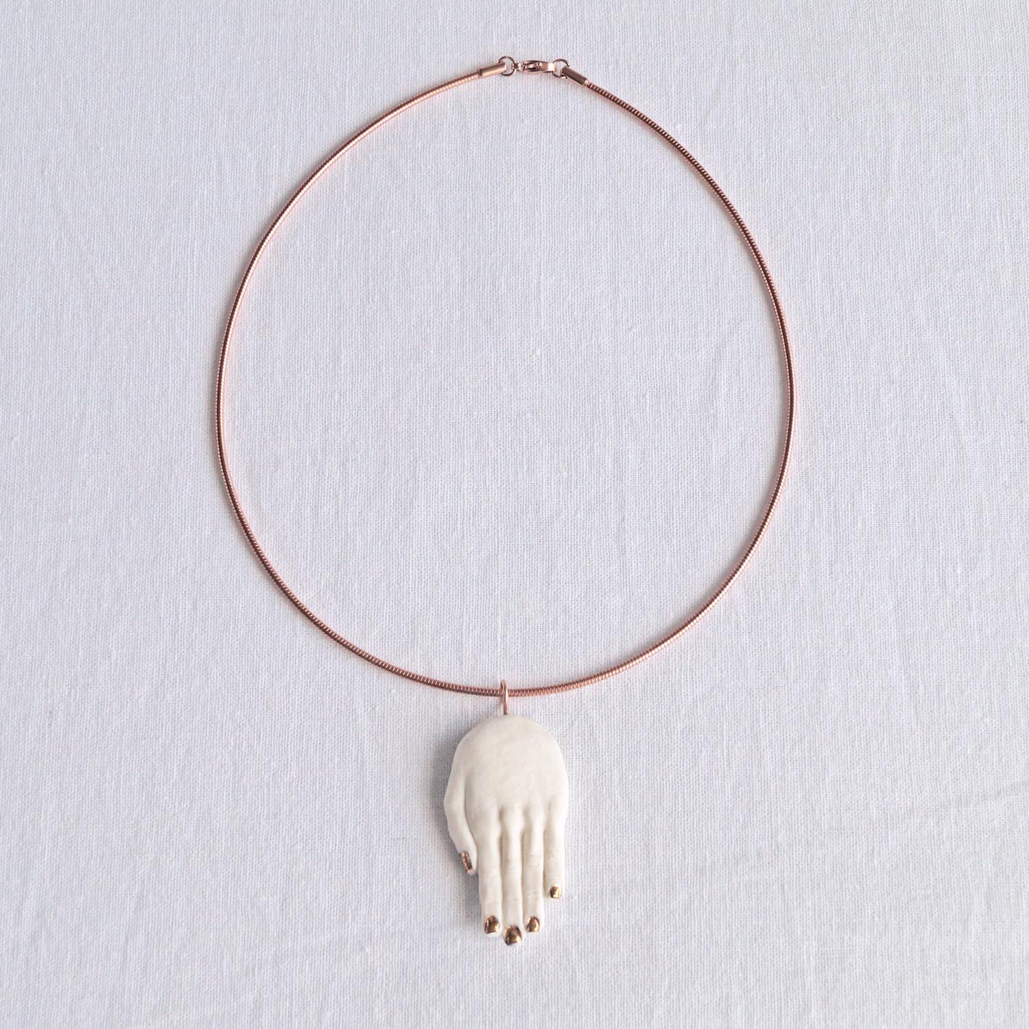 HAND necklace, porcelain, choose rose gold chain