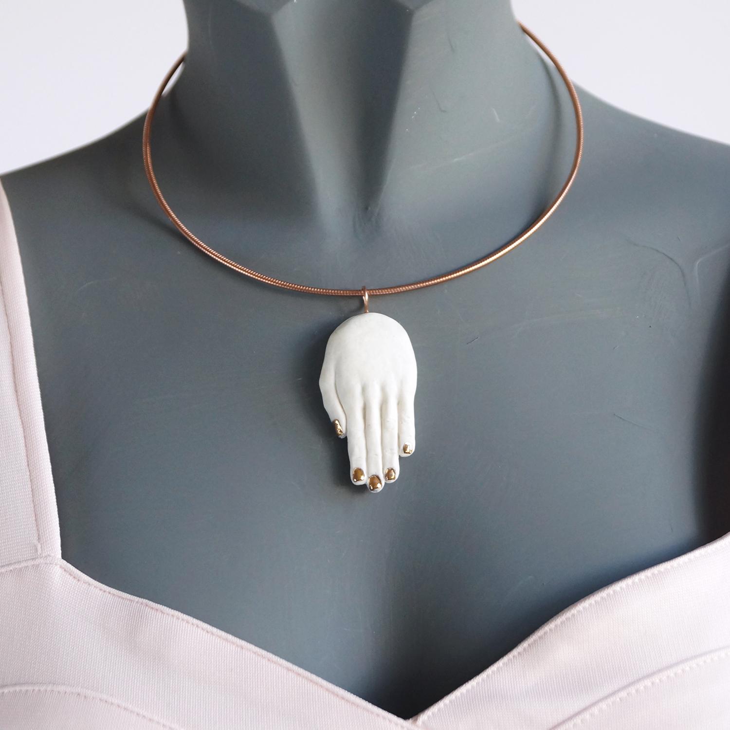 HAND necklace, porcelain, choose rose gold chain