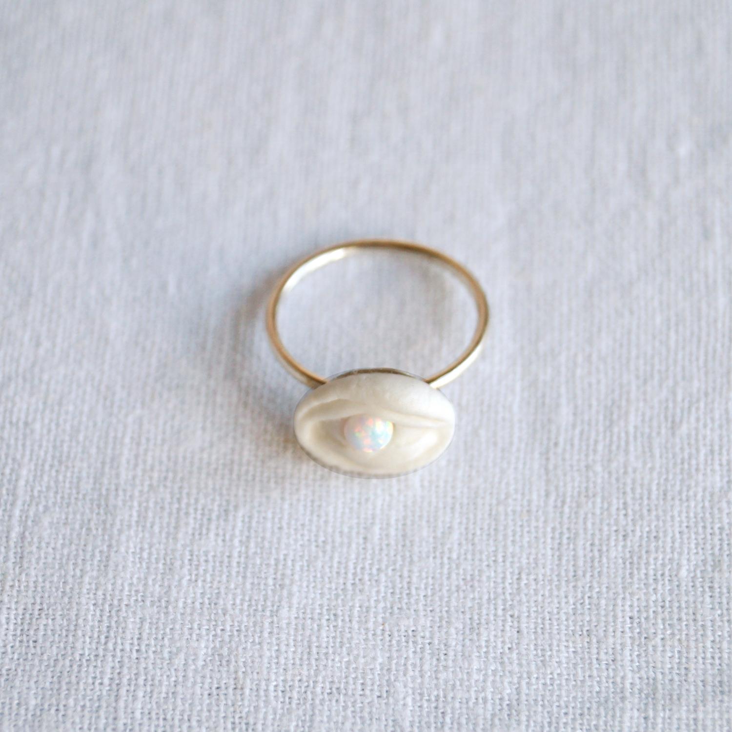 Mystic, eye light, ring, porcelain eye, opal, silver, VanillaKiln, evil eye ring, opal eye ring, ceramic ring, porcelain ring