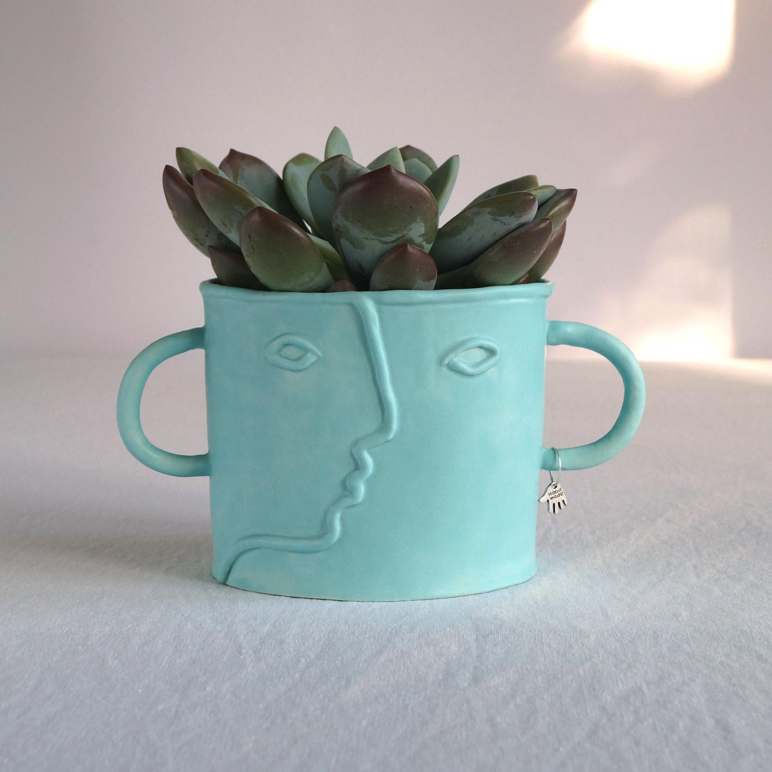 Pablo, plant pot, choose pastel colour, white, mint, orange, pink, grey, porcelain face, ceramics with faces, face plant pot,