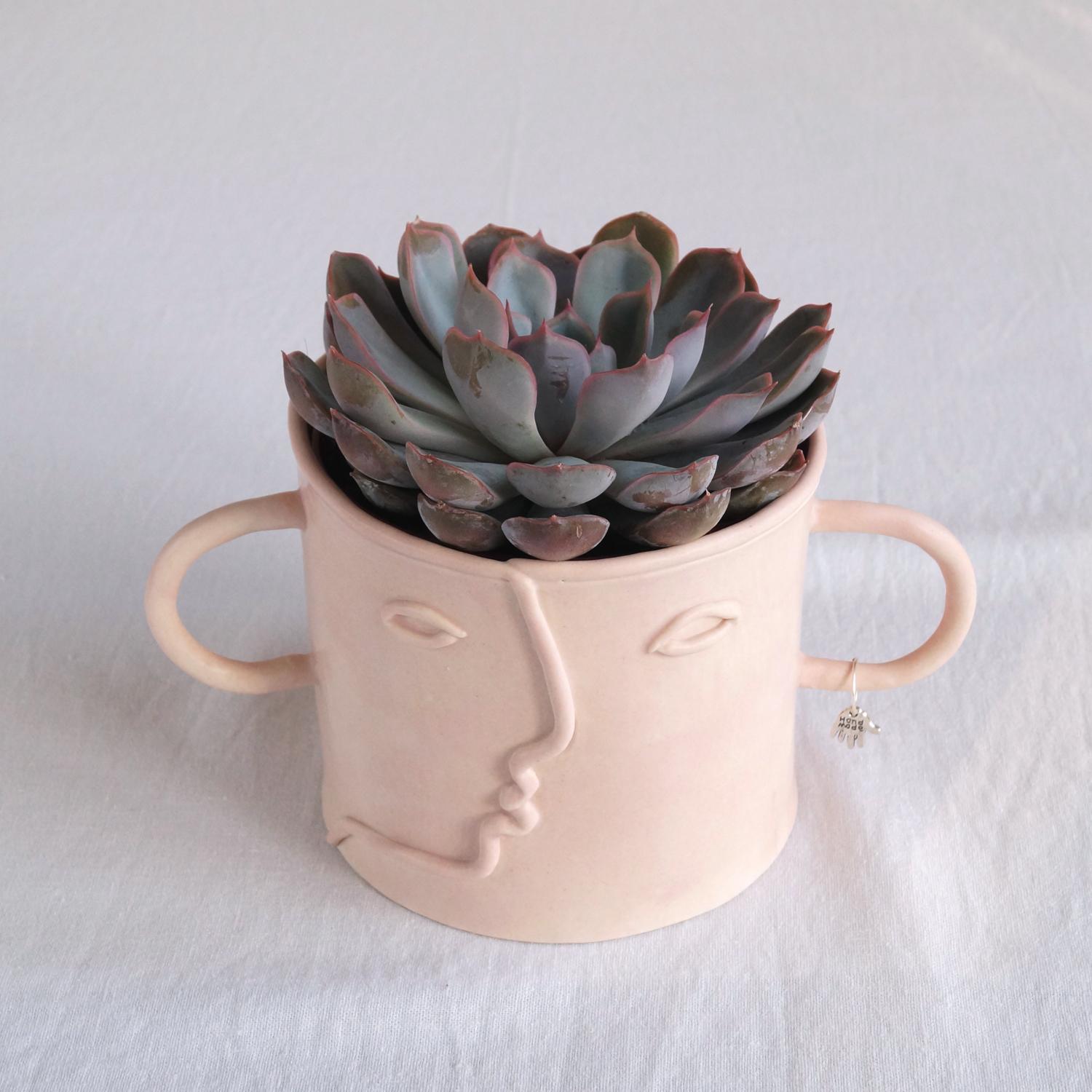 Pablo, plant pot, choose pastel colour, white, mint, orange, pink, grey, porcelain face, ceramics with faces, face plant pot,