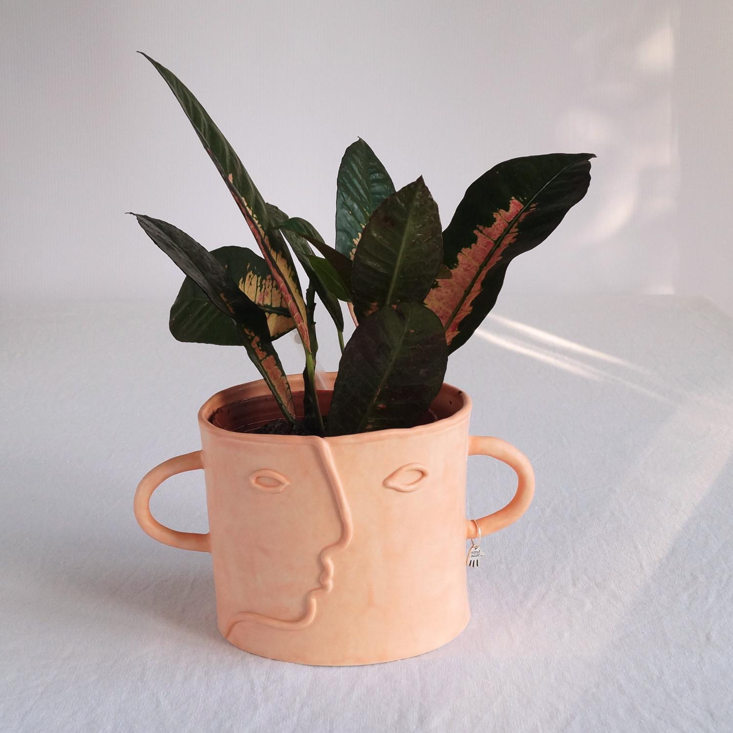 Pablo, plant pot, choose pastel colour, white, mint, orange, pink, grey, porcelain face, ceramics with faces, face plant pot,