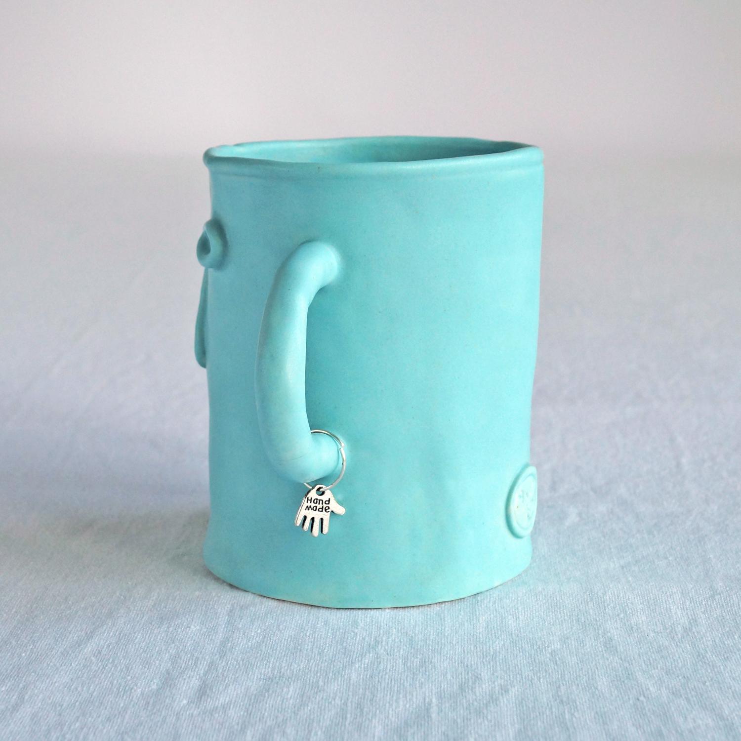 Doug, mug, choose pastel colour, white, mint, orange, pink, grey, porcelain face, ceramics with faces, face mug, mug with fac