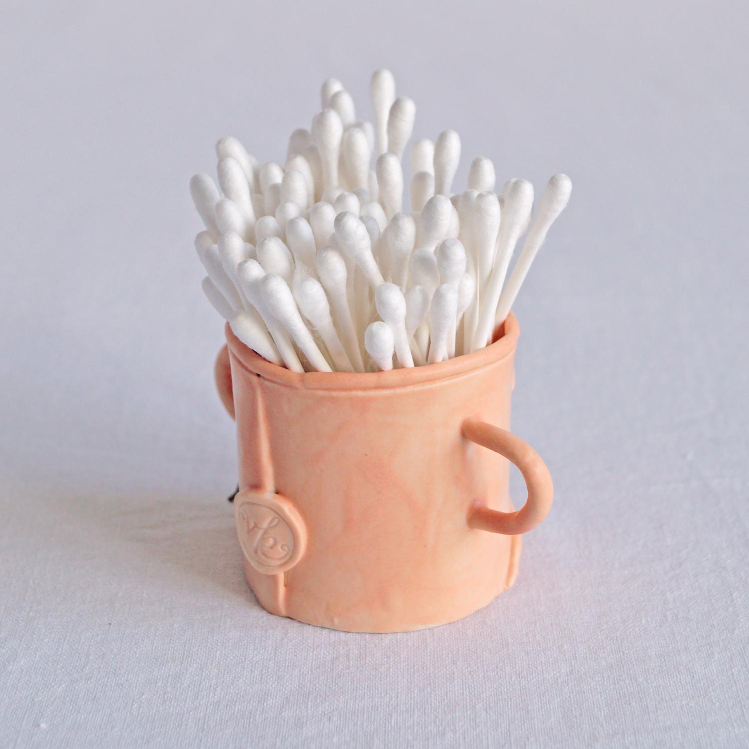Buddy, cotton bud holder, choose pastel colour, white, mint, orange, pink, grey, porcelain face, ceramics with faces, face te