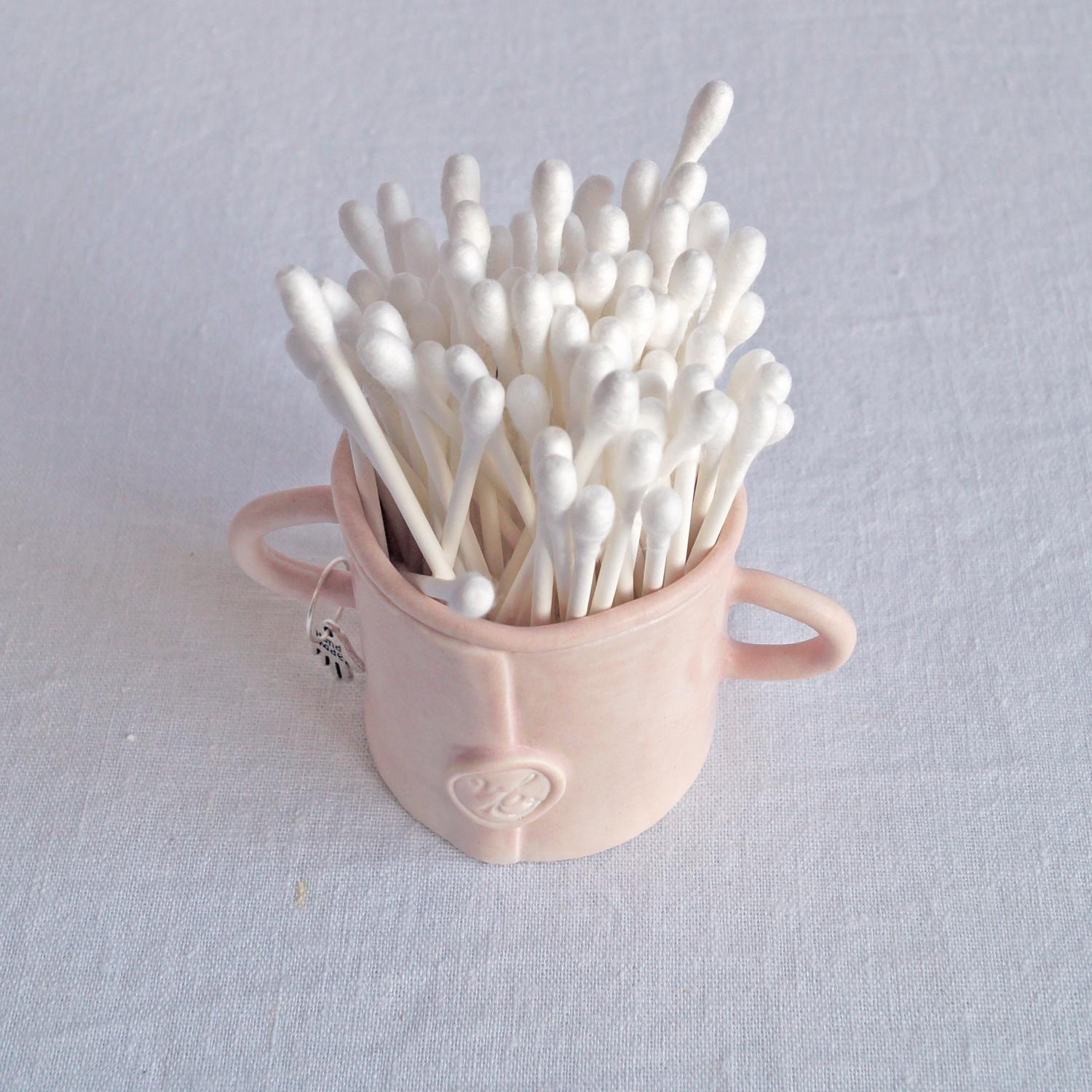 Buddy, cotton bud holder, choose pastel colour, white, mint, orange, pink, grey, porcelain face, ceramics with faces, face te
