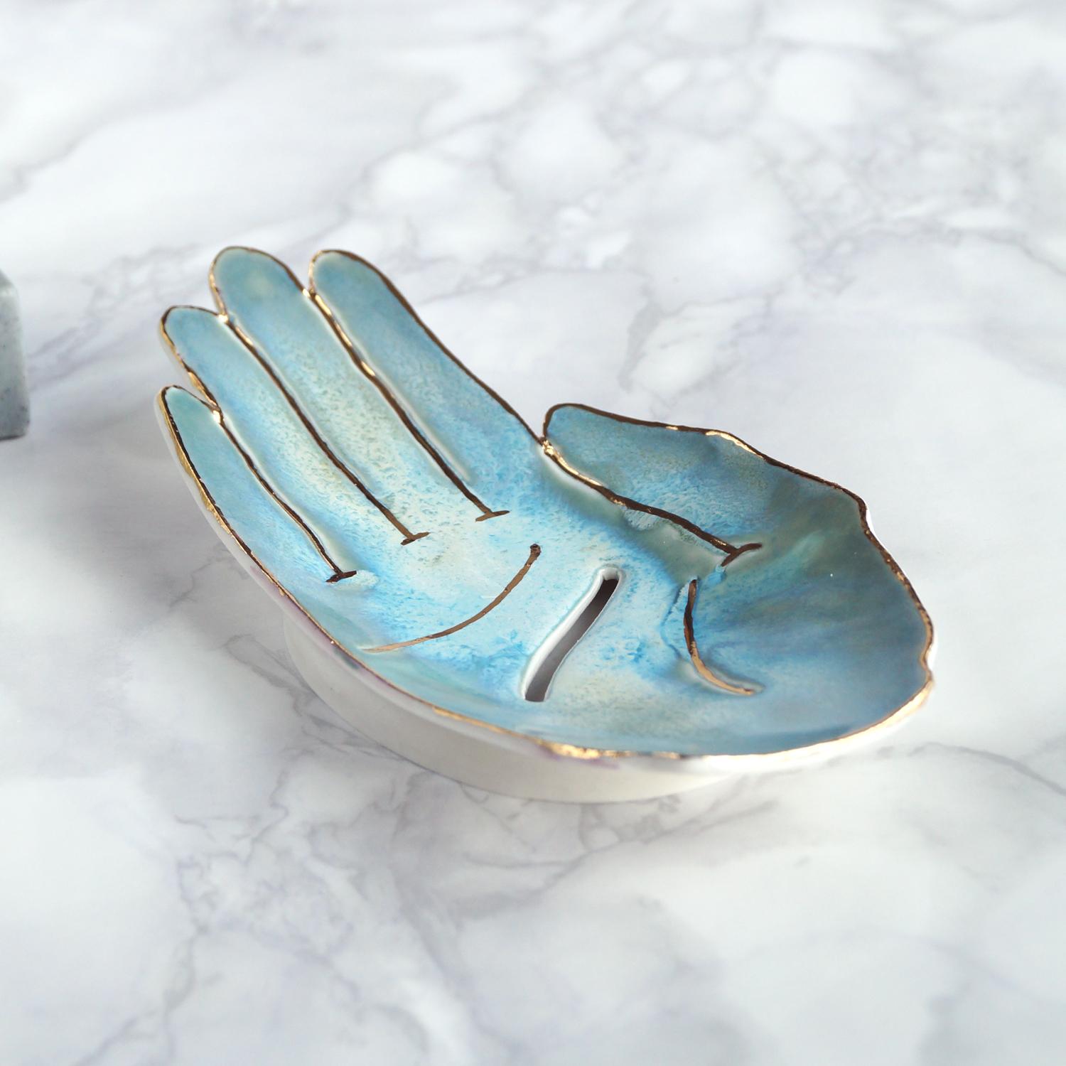ceramic, HAND soap dish, white porcelain, aqua soap dish, Vanillakiln, UK, porcelain hand, ceramic hand, aqua soap dish, drai