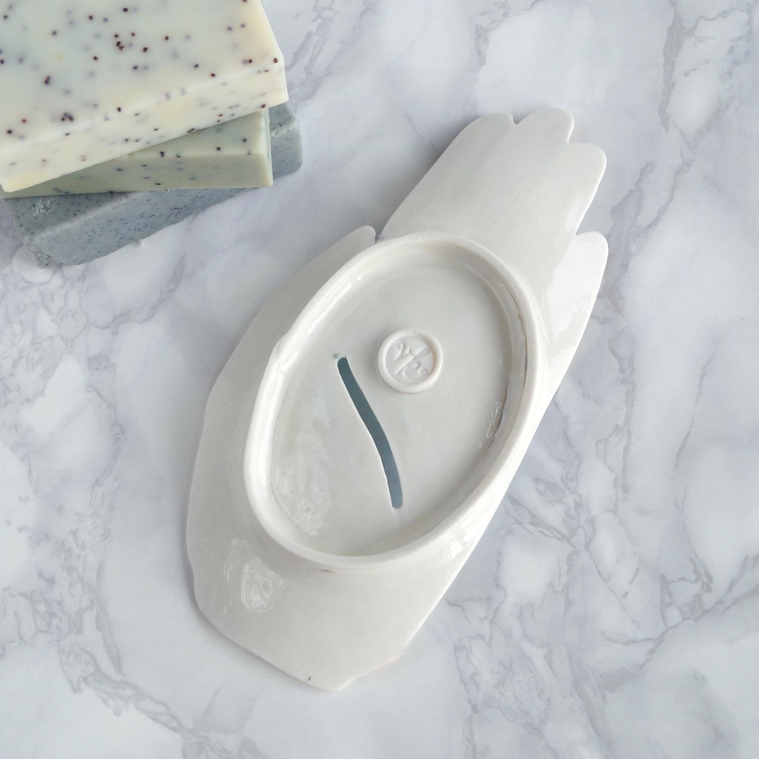ceramic, HAND soap dish, white porcelain, aqua soap dish, Vanillakiln, UK, porcelain hand, ceramic hand, aqua soap dish, drai