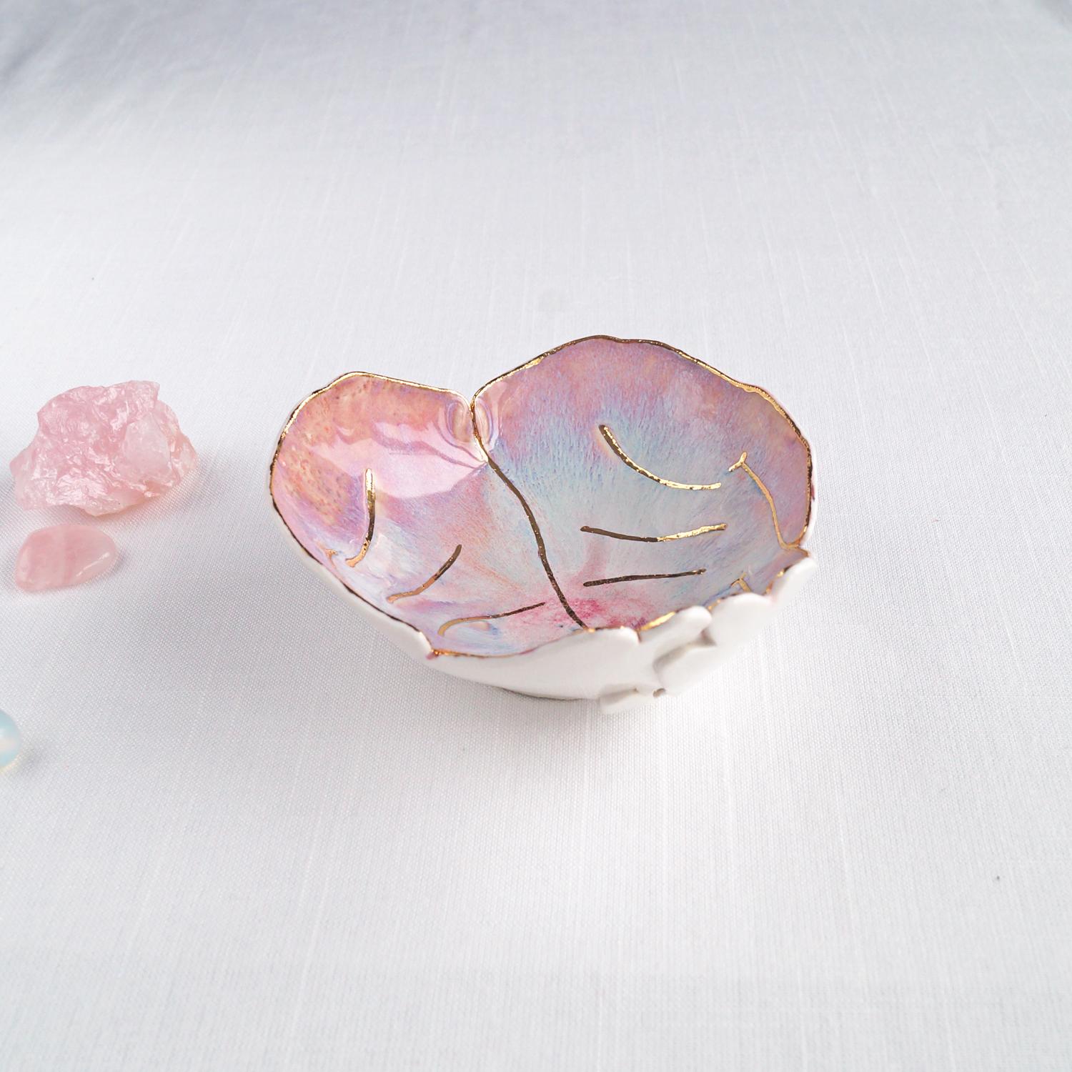 Luxury, OFFERING hands, ceramic bowl, white porcelain, soft red glaze, carat, gold lustre, lustre ware, Vanillakiln, uk, crys