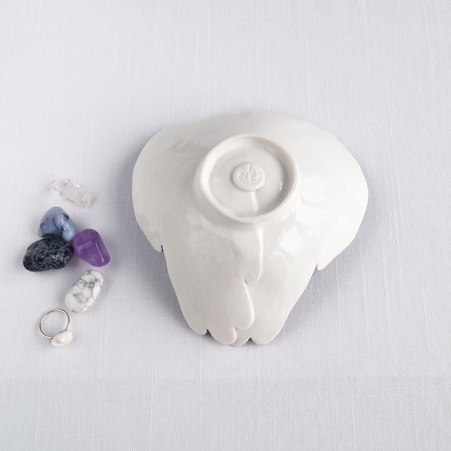 OFFERING hands, ceramic bowl, white porcelain, midnight blue, carat, gold lustre, lustre ware, Vanillakiln, uk, crystal stora