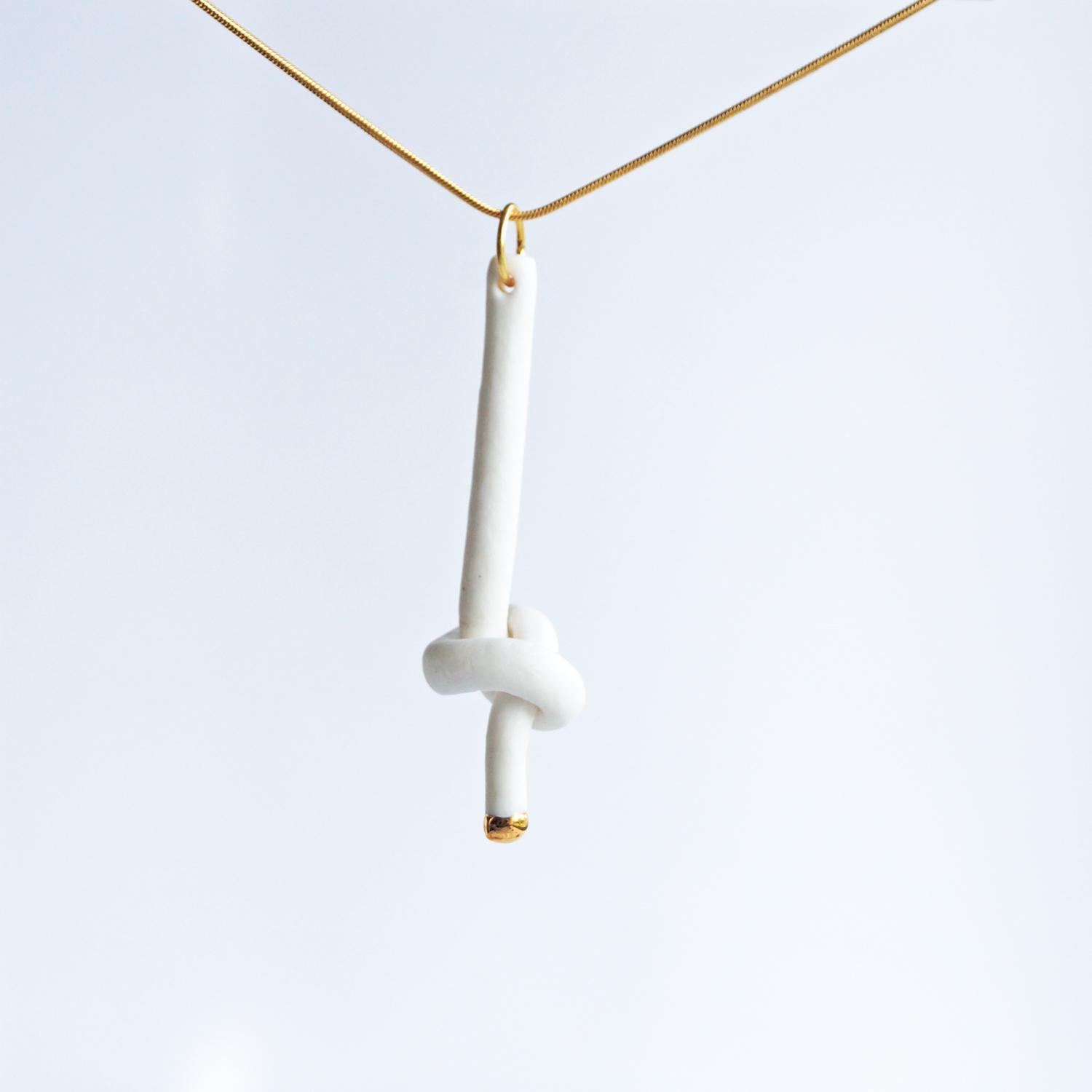 Love KNOT necklace, porcelain knot necklace, love knot, white porcelain necklace, gold heart necklace, 24 k gold lustre, whit