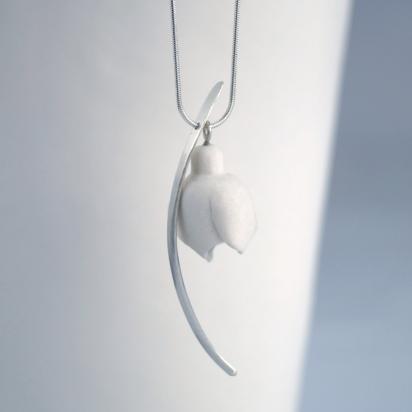 porcelain snowdrop neclace, 925 sterling silver,  winter bride, 18th anniversary gift, 4th, January birthday, January flower